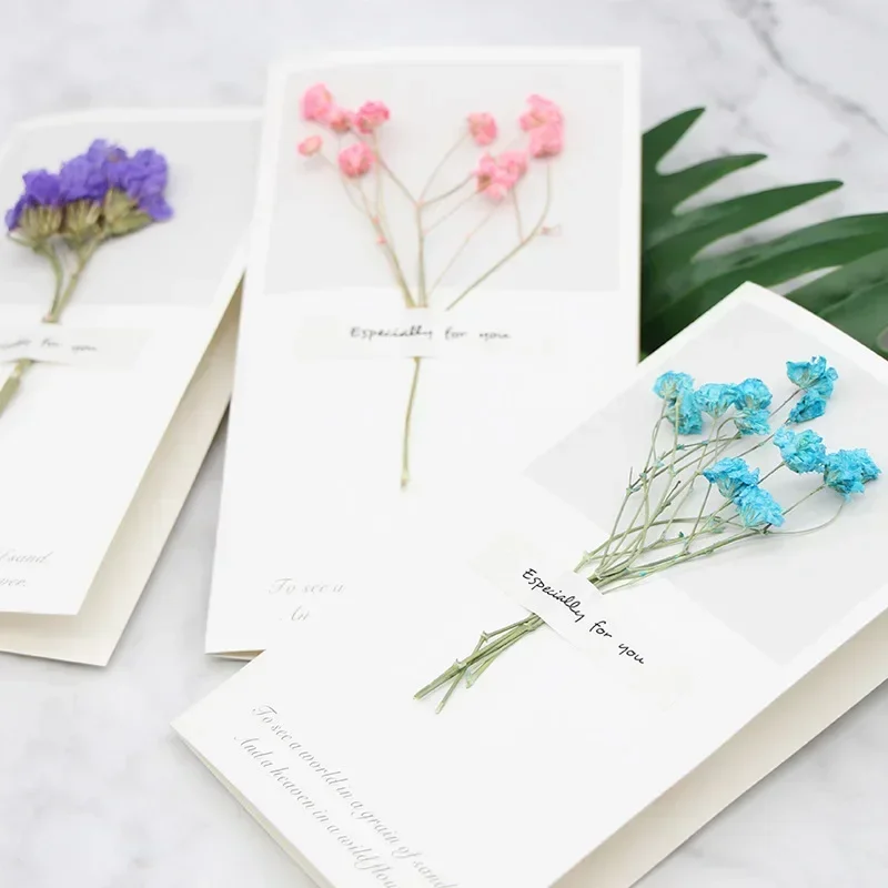 5pcs Dried Flowers Envelopes Greeting Cards Wedding Christmas Invitations Handwritten Postcard Gift Cards Letter Pads Envelopes