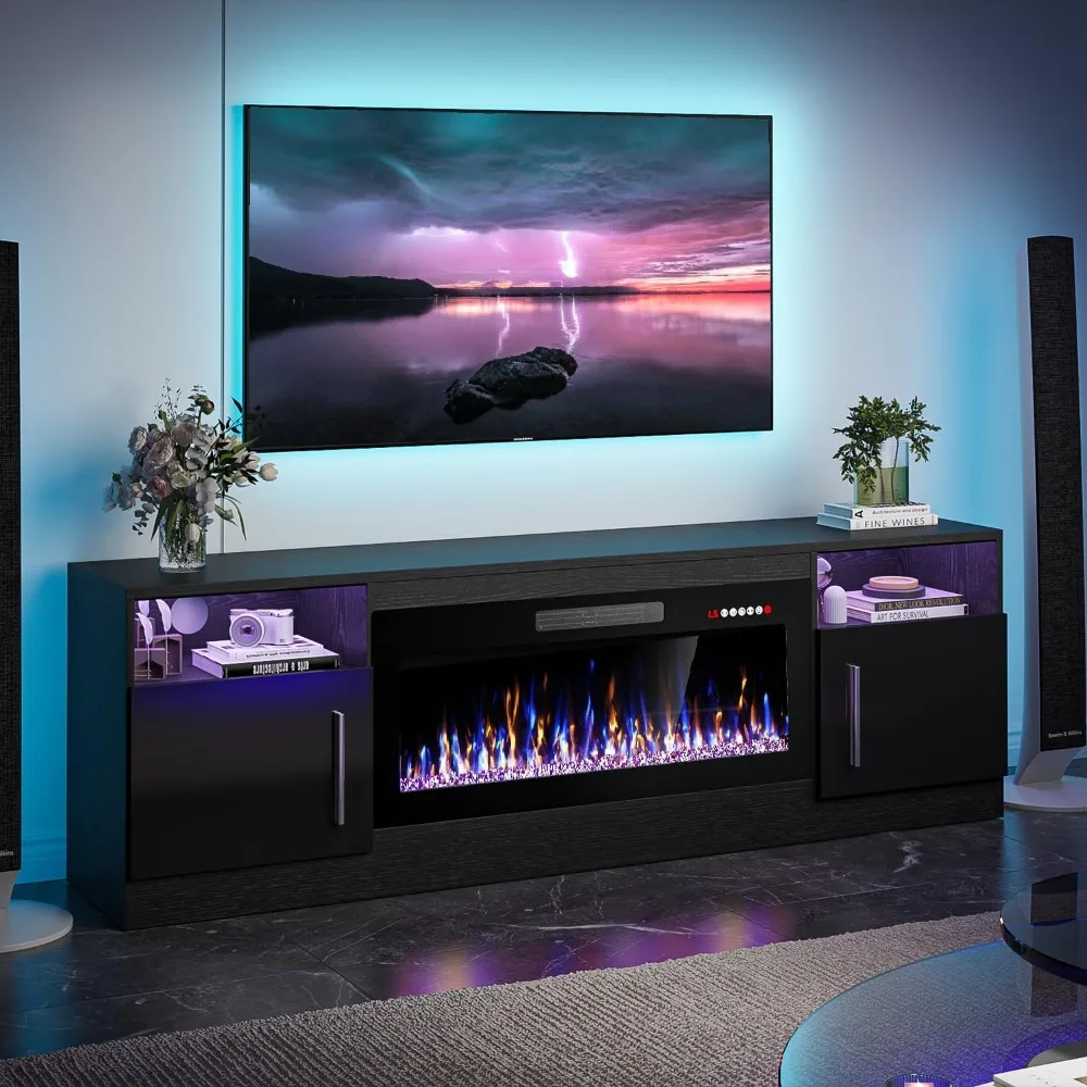 

Fireplace with TV Stand 36" inch Electric Fireplace Up to 80" TVs, LED Light Entertainment Center, 70" Modern Wood High Gloss w