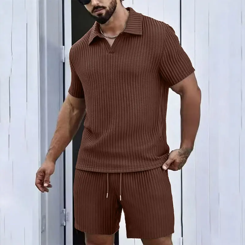 

Men's Sets Jacquard Short Sleeve Polo Shirt Korean Style New Short Sleeve Set Versatile Solid Color Men Fashion Casual Set