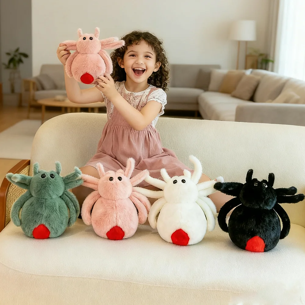 ตุ๊กตาแมงมุมขนฟูนุ่มนิ่ม - ตัวการ์ตูนน่ารัก มี 4 สี (ชมพู เขียว ดำ ขาว) - ของขวัญที่สมบูรณ์แบบสำหรับเด็กผู้ชาย