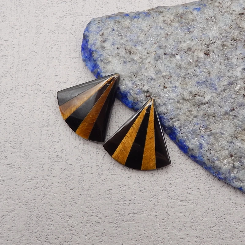 Handmade Jewelry Natural Stone Obsidian Tiger-Eye Intarsia Earring Bead,Fashion Jewelry Earrings For Women 20x20x3mm 3g