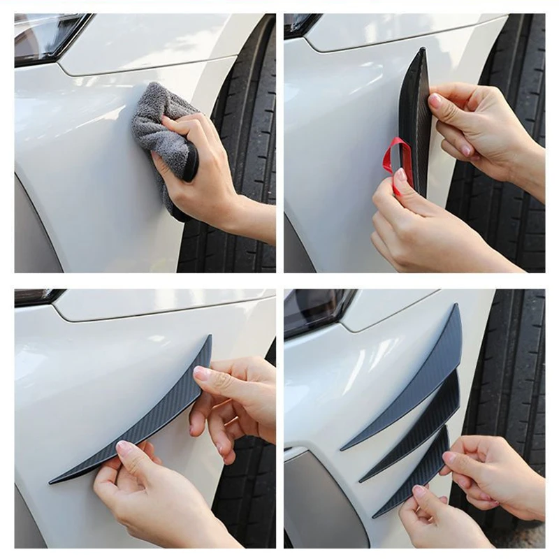 Cuchillo de viento Universal para modificación de coche, patrón de fibra de carbono, difusor de parachoques, aletas divisorias, alerón corporal, Canards, piezas exteriores, 6 uds.