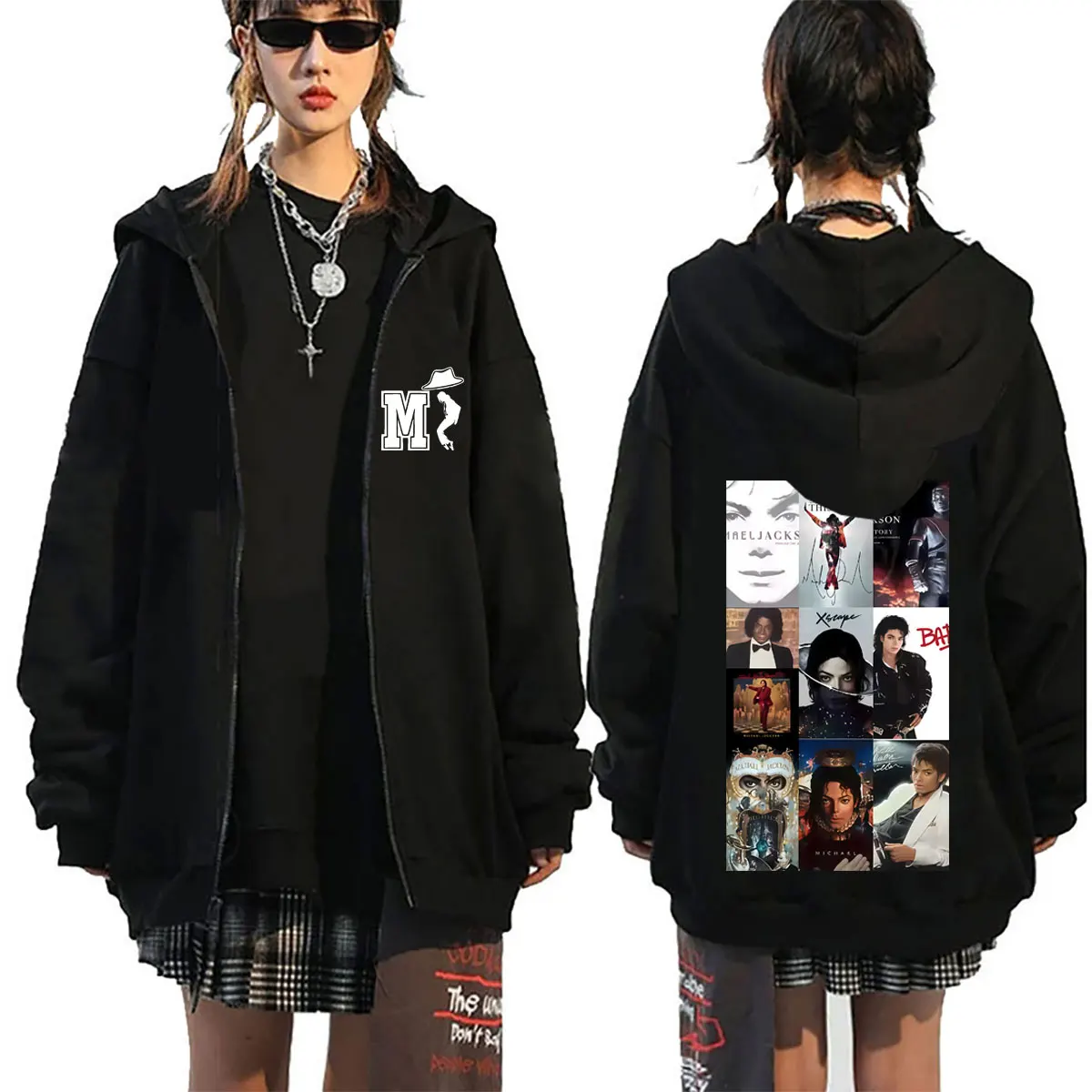 

Michael Jackson Music Album Cover Zipper Hoodie King of Pop Zip Up Jacket Thriller Zip Up Sweatshirt Men's Retro Rock Streetwear