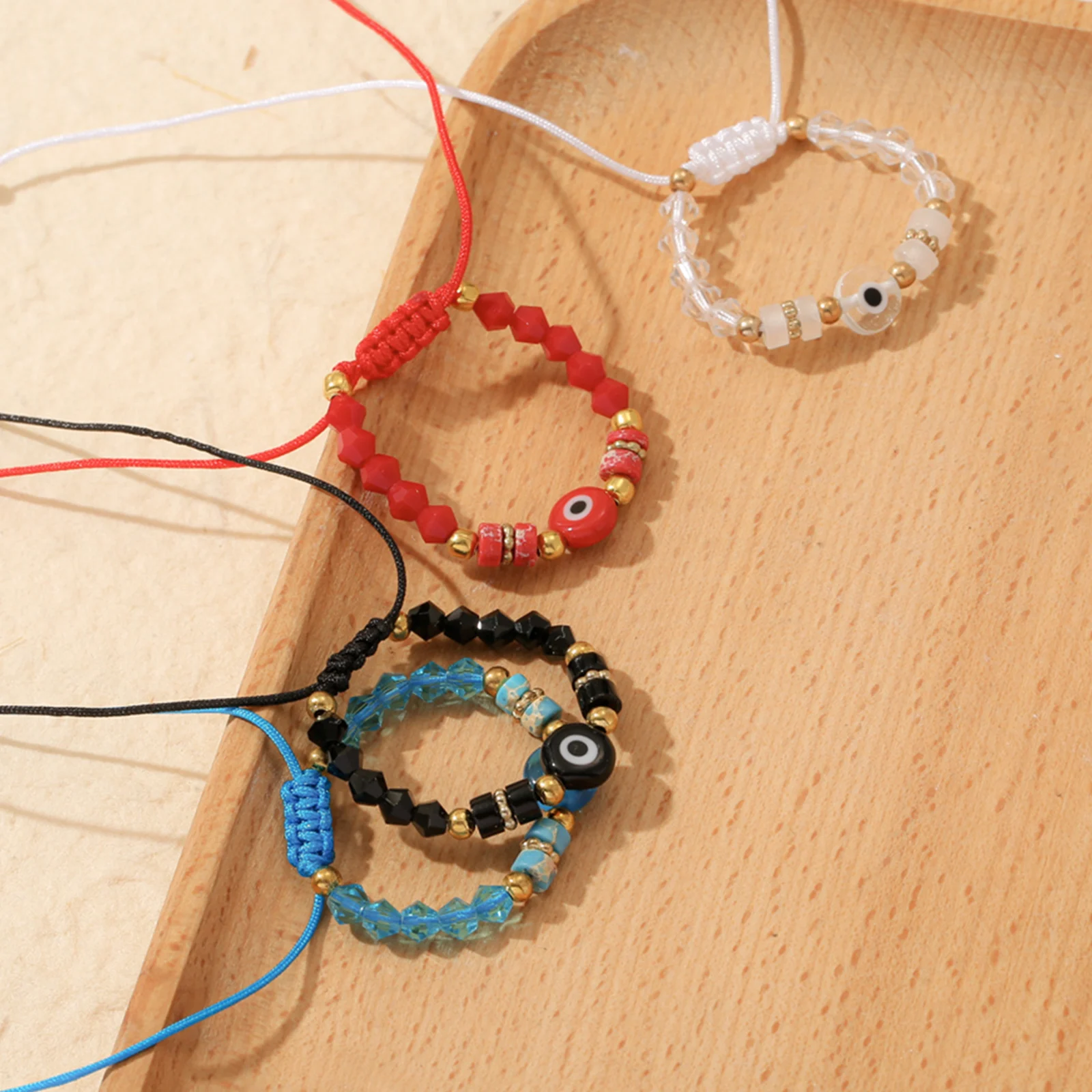 Böser-Blick-Perlenarmband, verstellbares geflochtenes Seilarmband, synthetischer Kristallschmuck, Geschenk für Frauen