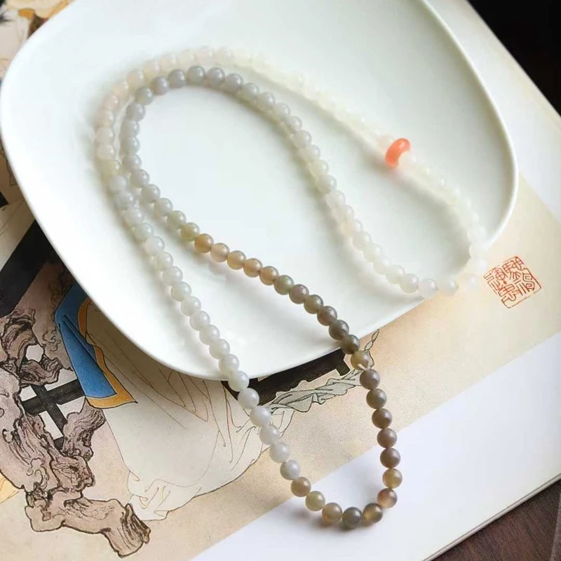 

Натуральный нефрит из Хэтиана (Цинхай), винтажный материал, многослойное ожерелье и браслет из бусин с градиентным дымчато-фиолетовым оттенком.