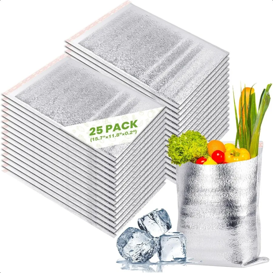 

25 Pcs Reusable Insulation Lining Selfseal Thermal Waterproof Lunch Food Packing Pouches 11.8x15.7