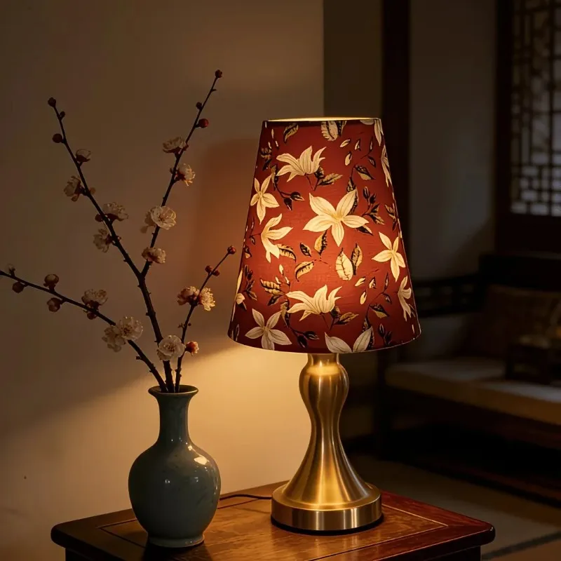Piece Minimalist Fabric LED Desk Lamps with Printed Lampshade Powered By with Three Color Atmosphere Living Room Bedroom Lights