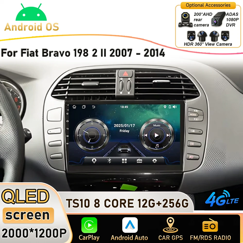 

Android 16 Car For Fiat Bravo 198 2 II 2007 - 2014 Touch Screen Plug and Play High-performance CPU GPS Navigation Dash Cam HDR