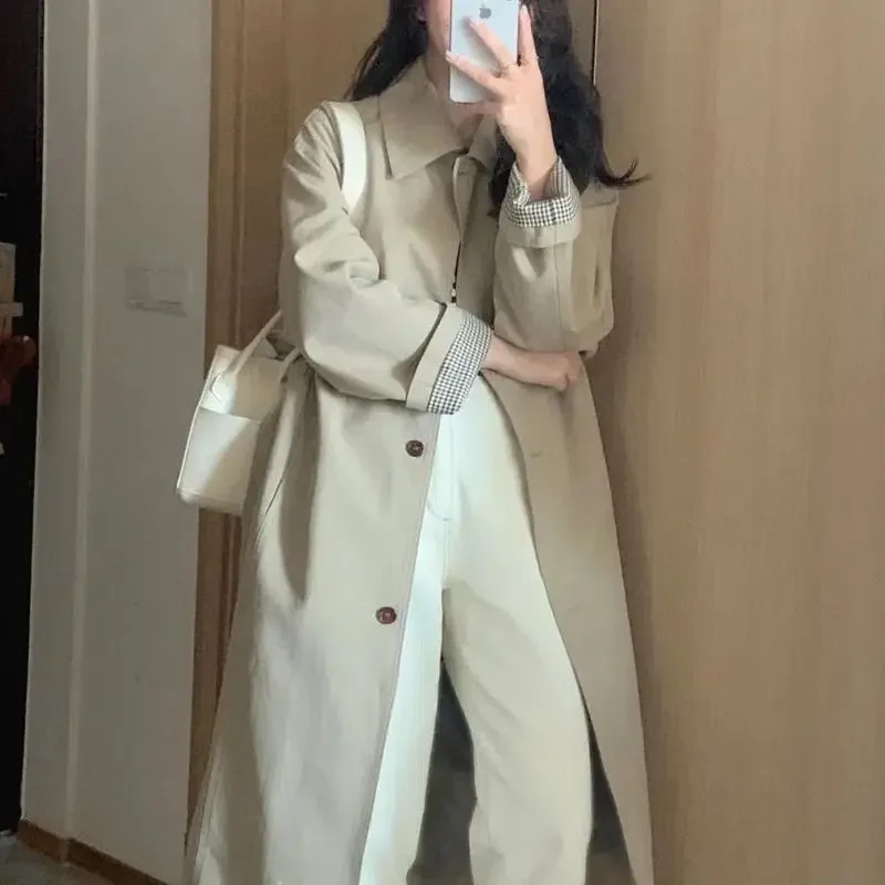 Early Autumn Khaki Color Women's Trench Coat Medium Length British Style Spring Autumn Season New Arrival Small Size Friendly