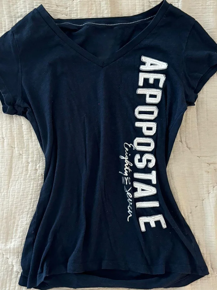 

Slim Fit Blue Print V-Ne T-irt ort Sve Casual Sle Polyester Cotton Blend Summer Top Versatile Retro f Cherry Plum