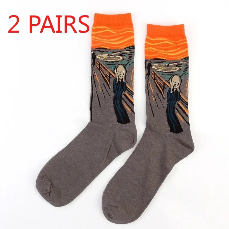 Hot Starry Night Autumn Winter Retro Women Personality Art Van Gogh Mural World Famous Painting Male Socks Oil Funny Happy Socks image 3