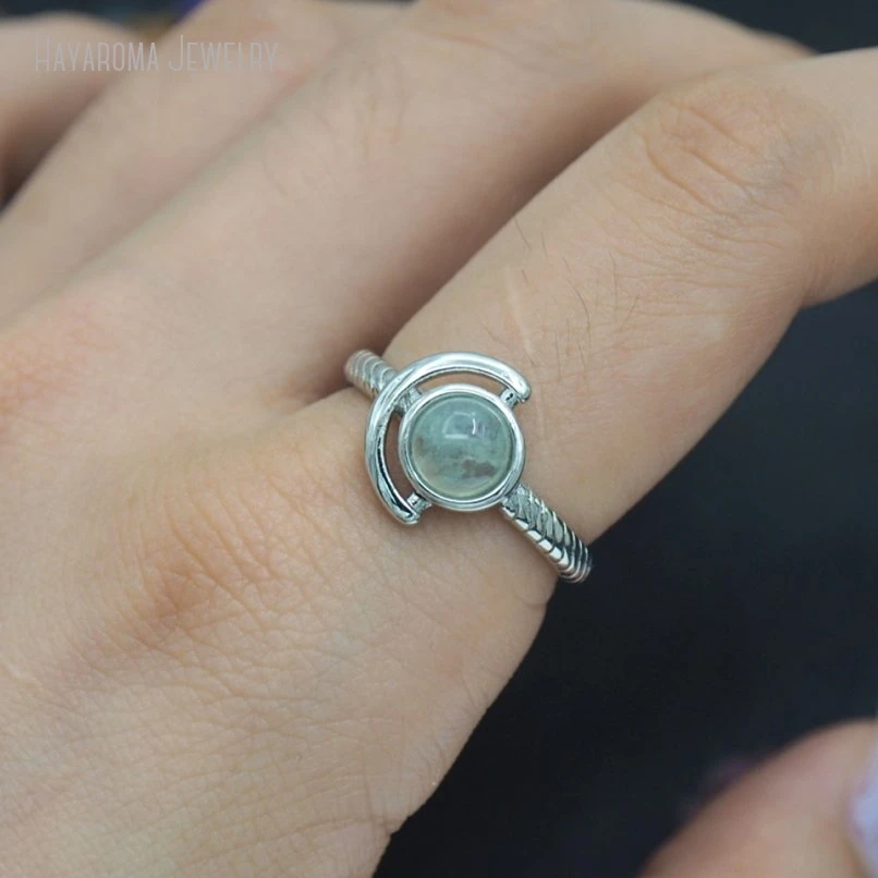 10Pcs Wholesale Silver Color Semi-precious Stone Prehnites Round Coin Shape Circle Ring RM51258