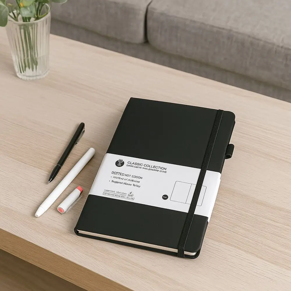 간단한 프리미엄 A5 노트북 북마크 리본 백 포켓 저널 노트북 타이 스트랩 포켓 메모장 사무실