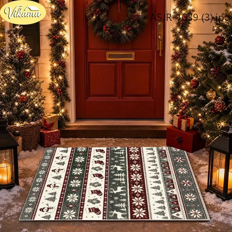 VIKAMA Christmas Large Rug Snowflakes Reindeer Tree Stockings Plush Soft Area Carpet for Living Room Bedroom Home Xmas Decor