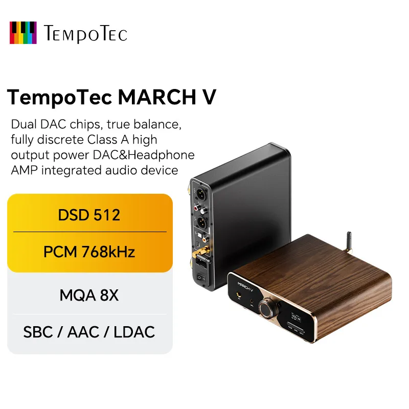 TempoTec MARCH V-M5 USB Bluetooth DAC& Class A Headphone AMP,Coaxial,SPDIF optical In, 4.4BAL,6.35PO out.PCM768kHz,DSD512