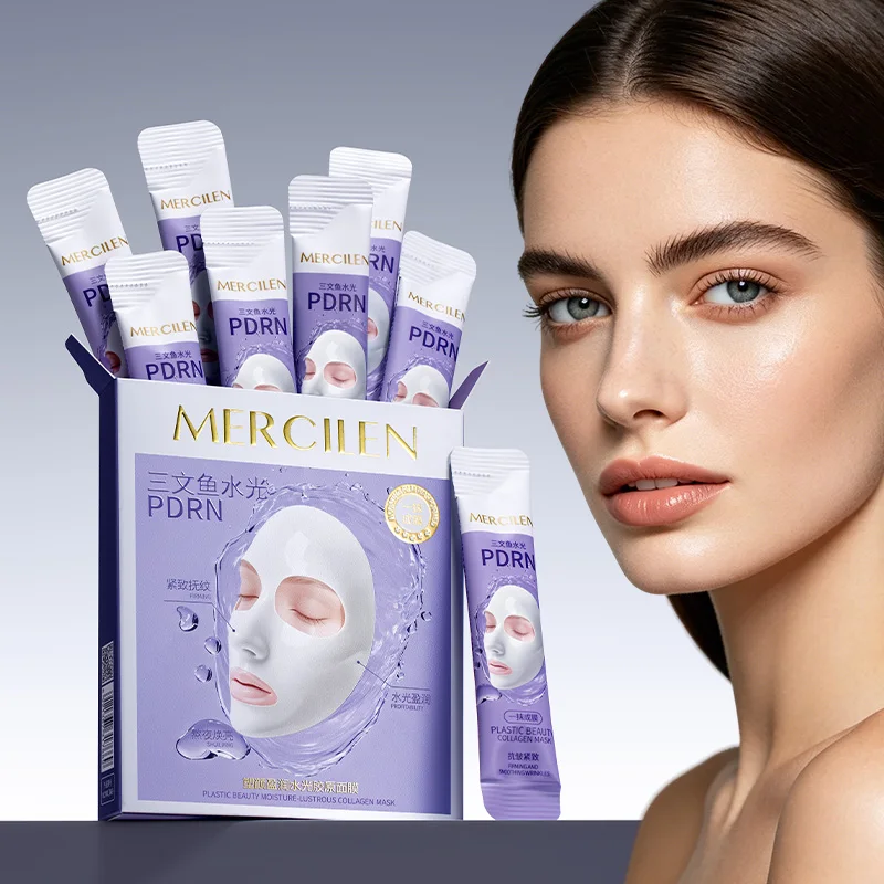 Mengxi Blue Hydrating Collagen Peel-Off Mask 6g*10 packs, contains collagen, niacinamide, and hyaluronic acid, forming a thin film upon application, hydrates and moisturizes, enhancing skin's elasticity and radiance, making the skin appear younger, suitable for all skin types, a portable skincare product for travel