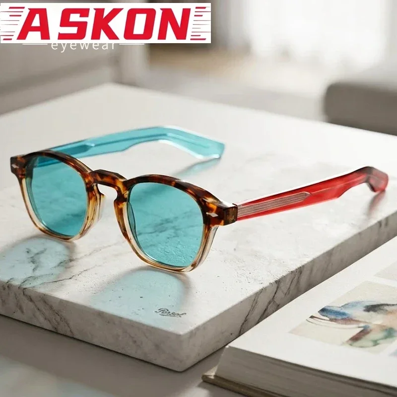 Retro Color Block Sunglasses Men Women Vintage Keyhole Square Sun Glasses Trendy Y2K Ocean Lens Shades UV400 Streetwear Driving