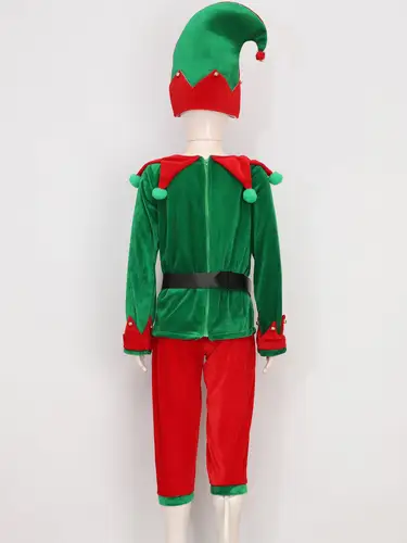 Boys Girls Santa Helper Christmas Costume Elf Role Play Fancy Dress Up Set Elf Ears Belt Stockings and Shoes Covers Outfits - Image 5
