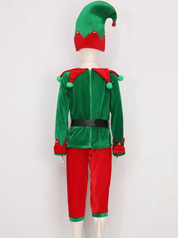 Boys Girls Santa Helper Christmas Costume Elf Role Play Fancy Dress Up Set Elf Ears Belt Stockings and Shoes Covers Outfits - Image 5