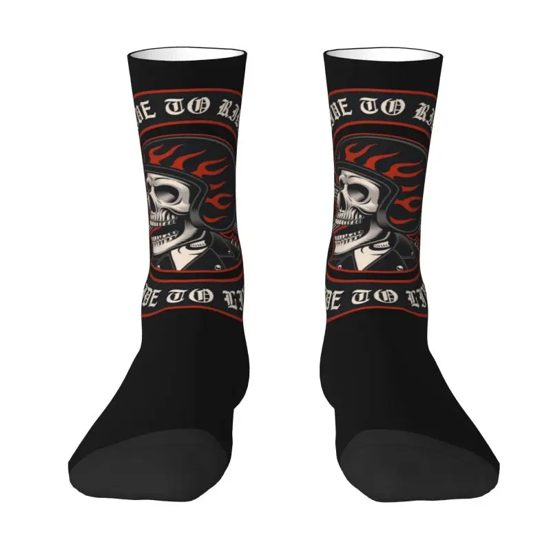 Fun Printing Rockabilly Rock Biker Motorcycle Skull Socks for Men Women Stretch Summer Autumn Winter Crew Socks