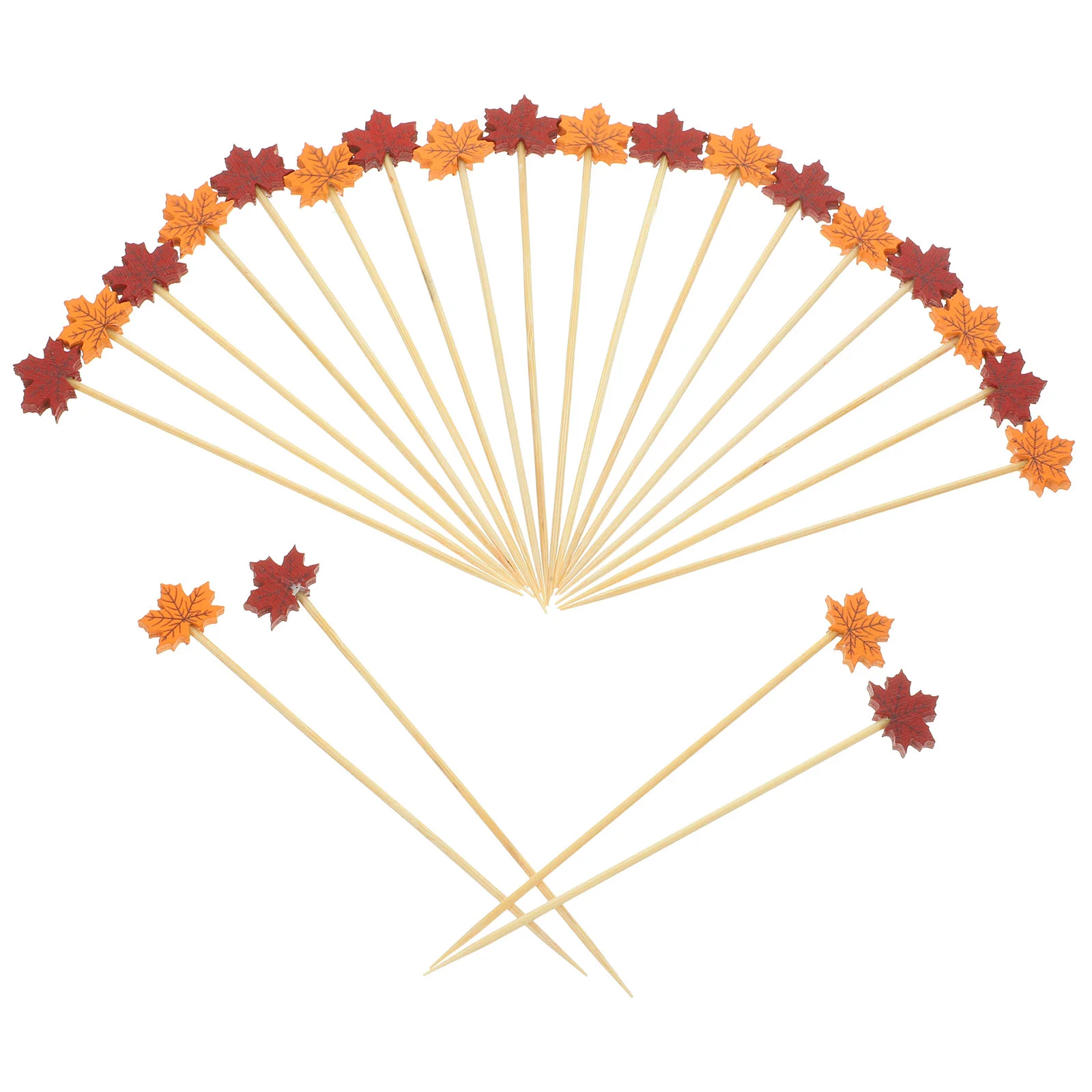 200 Pcs Toothpick Fruit Stick Thanksgiving Maple Leaf Sign Party Decoration Toothpicks Bamboo Cake