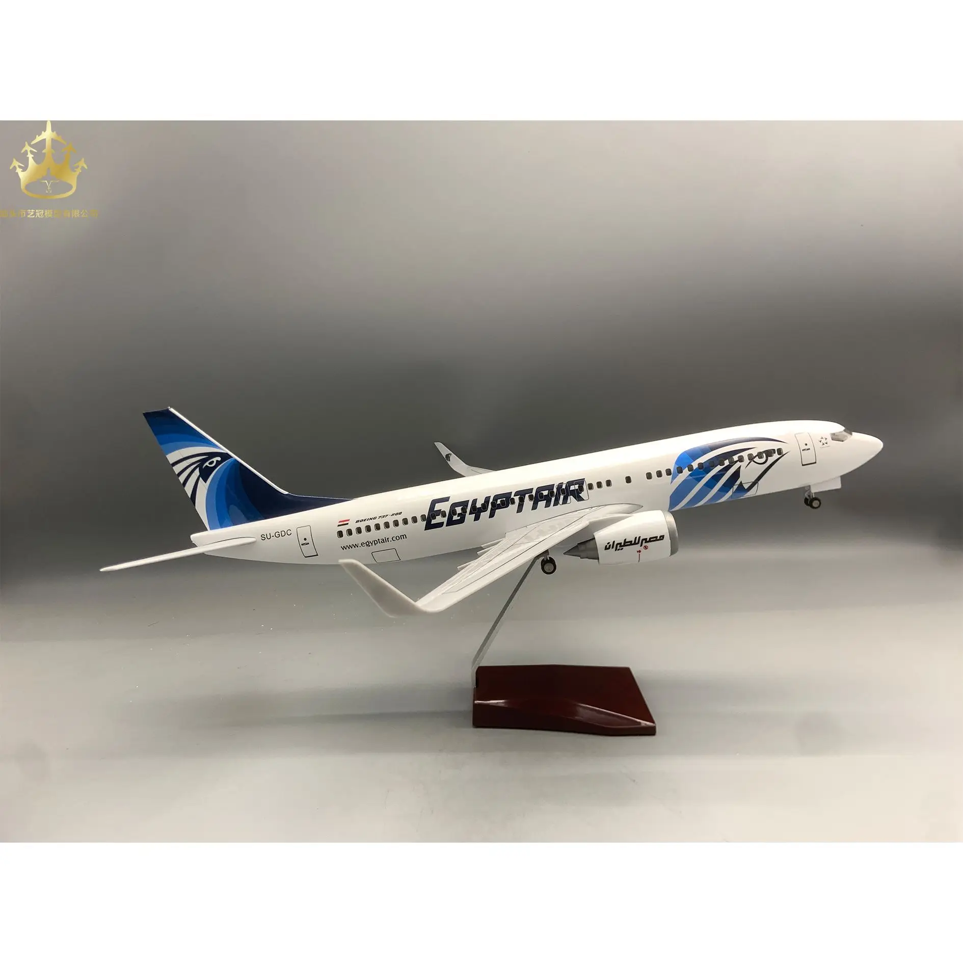 

Egyptair Boeing 737 Airplane Model 47cm Simulated Static Aircraft With Led Lights With Landing Wheels Collectible Display