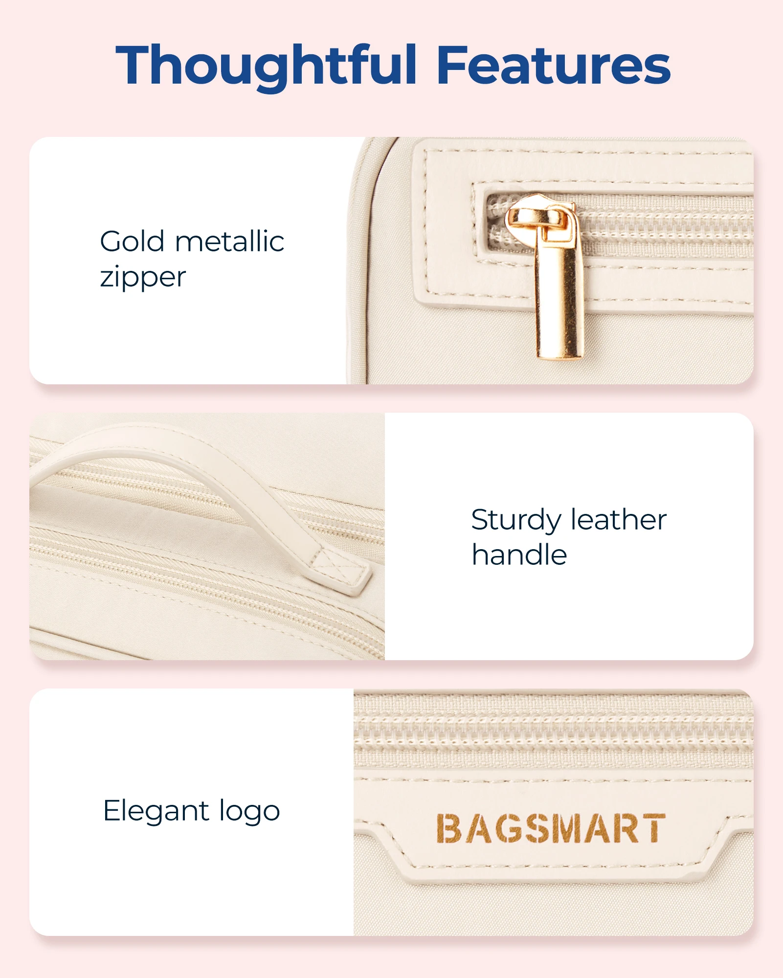 BAGSMART Travel Makeupbag Large-capacity Cosmetic Bag Multi-compartment Makeup Storage Case Waterproof Toiletry Bag for Toiletri