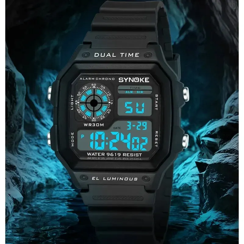 SYNOKE Digital Watches Men Sports Luminous Multifunction Waterproof Chrono Wristwatch Outdoor and Running Student Seven Light