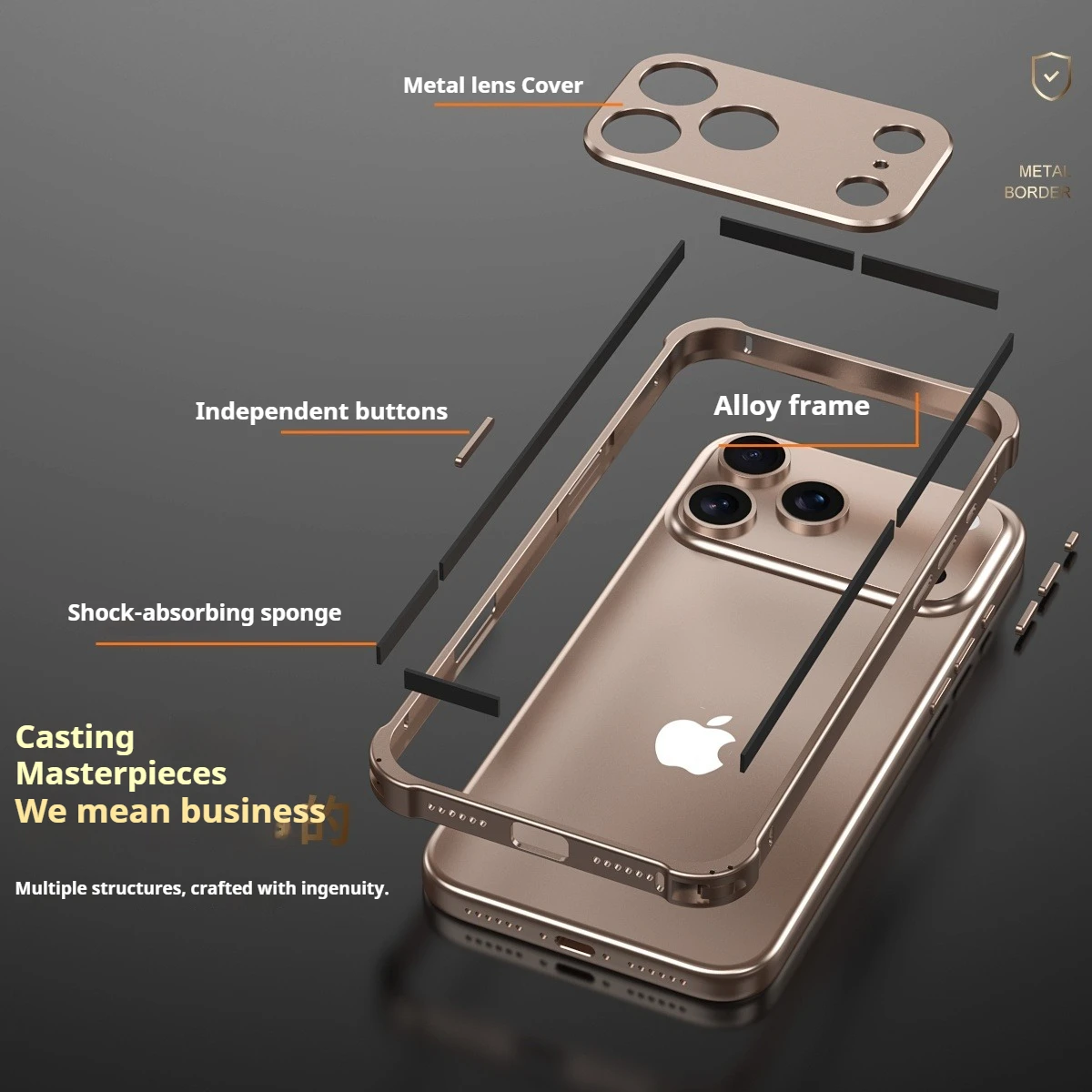 Metalowa ramka ochronna na obiektyw aparatu, etui na telefon iPhone 17 Air 16 15 14 13 12 Pro Max Plus, cztery narożniki odporne na upadki, amortyzujące wstrząsy. — zdjęcie produktu 4