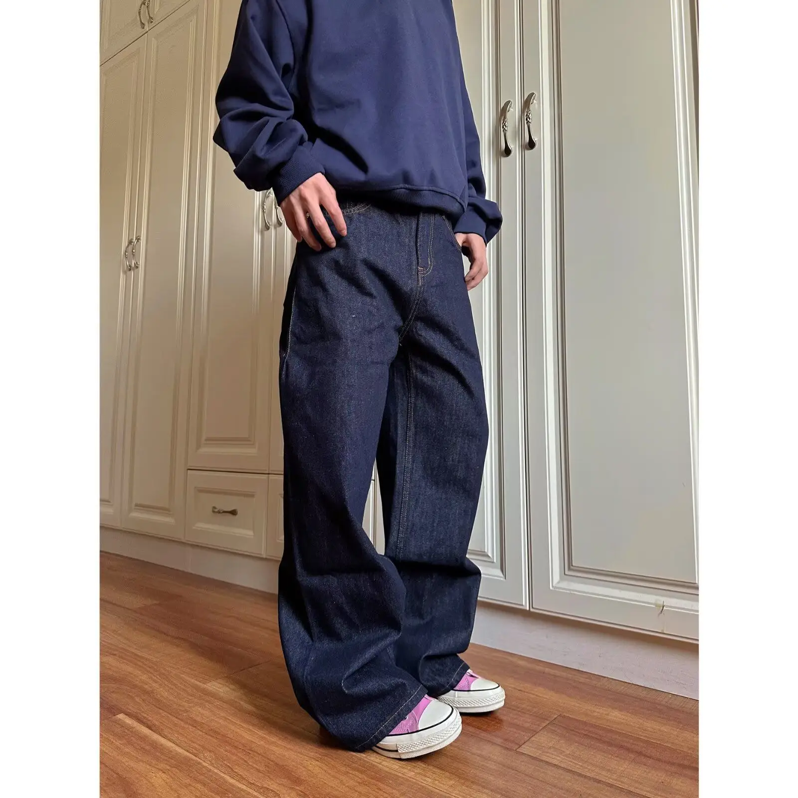 جينز رجالي فضفاض واسع الساق Y2k للرجال ملابس شارع مريحة