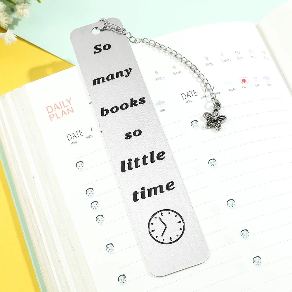 Stainless Steel Bookmark with Flower Tassel Book Lover Gifts So Many Books So Little Time Book Marks Supplies Accessories