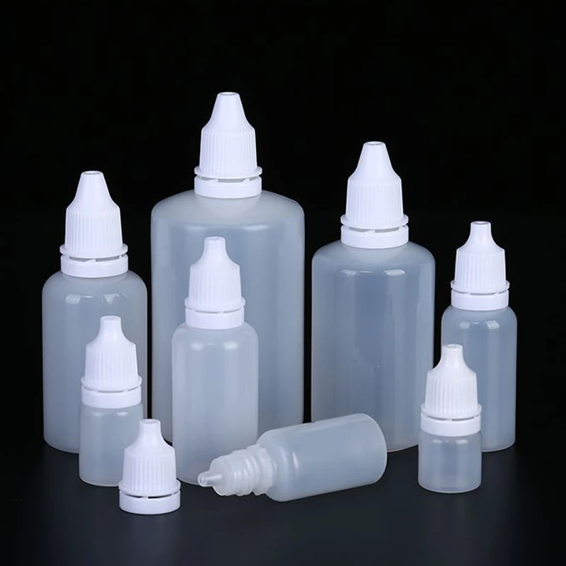 Frasco vacío con tapa para gotas de ojos, gotero de plástico, botella exprimible, 50 piezas, 3ml, 5ml, 10ml, 15ml, 20ml, 30ml, 50ml, 100ml