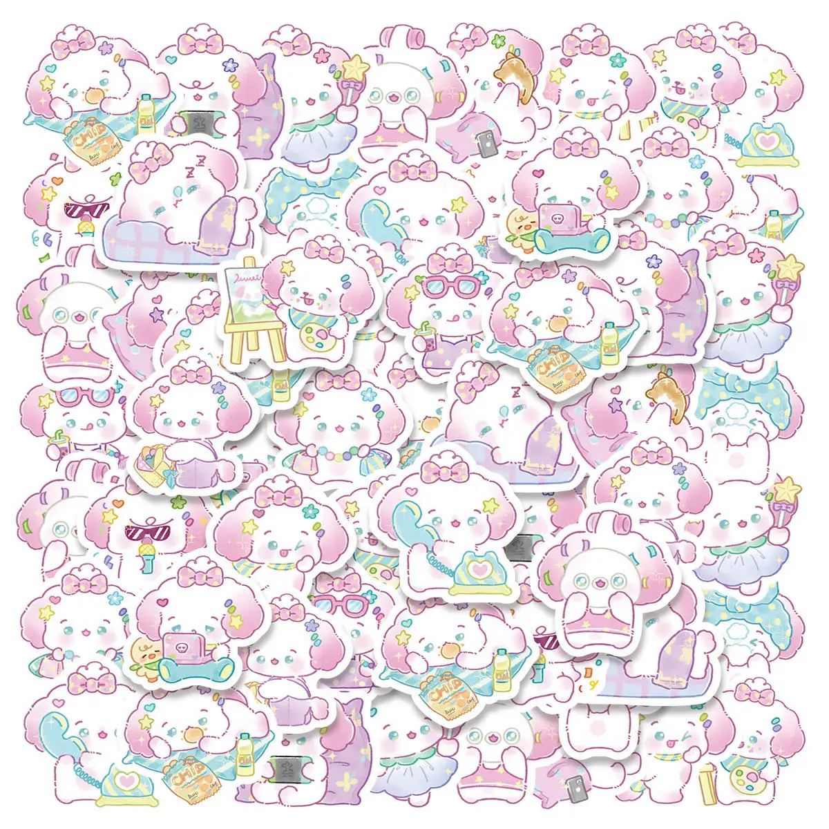 45pcs PVC Cute Cartoon Animal Kawaii Lazy Sheep Fun Collage 15 Styles, 3 of Each,Student DIY Diaries,Cups,Decoration Stickers