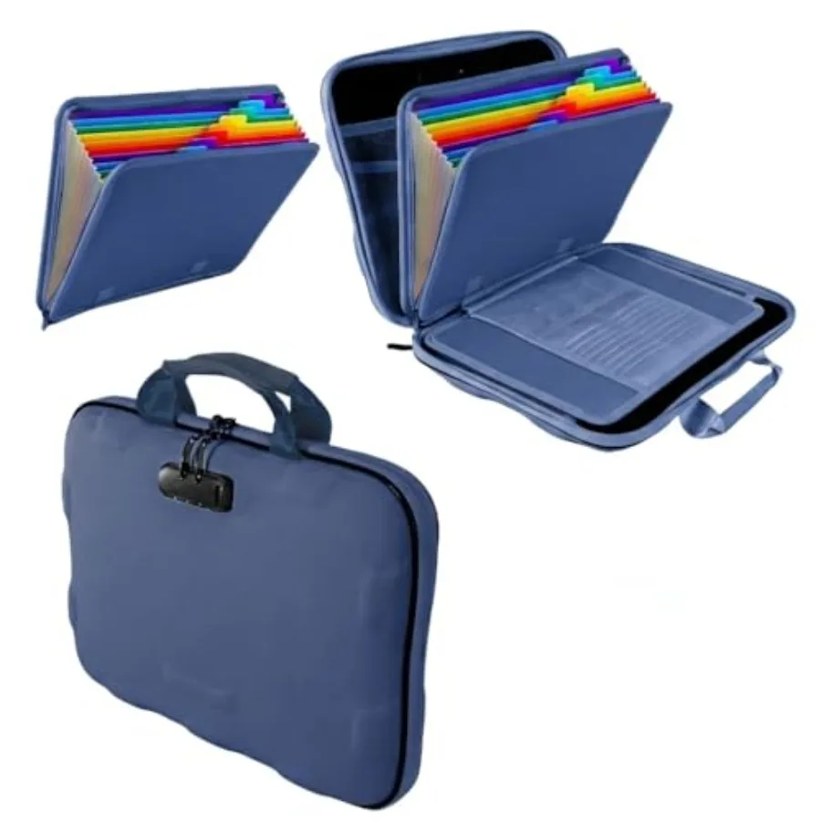 

Fireproof Document Box, Hard Case Fireproof File Organizer Box with Lock and 13 Pocket Accordion File Folder, Portable Safe Box