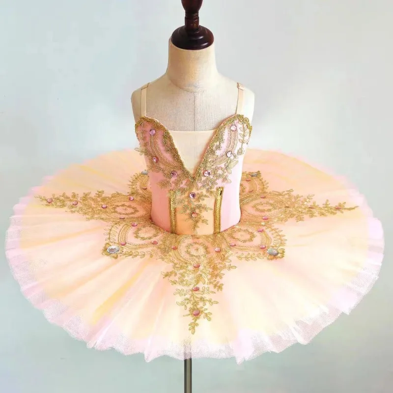 エレガントなピンクのステージバレエドレス、ダンスパフォーマンスコスチューム、女の子のプリンセスドレス、練習とパフォーマンスのコスチューム。