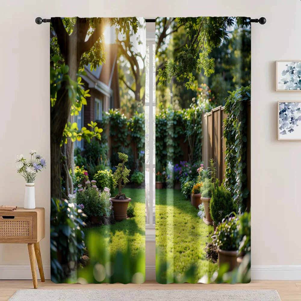 

2pc, Drapes Lush Garden Wooden Fence Light Filter Wall Decor Use for Office decoration