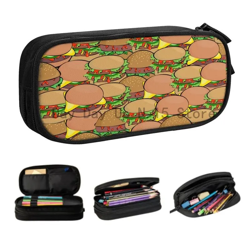 

Kawaii Burger Pattern Pencil Case for Girls Boys Large Capacity Pencil Box School Supplies