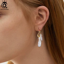 ORSA JEWELS 925 Sterling Silver Freshwater Pearl Dangle Earrings Irregular Pearls Drop Earring female Ear Accessories GPE86