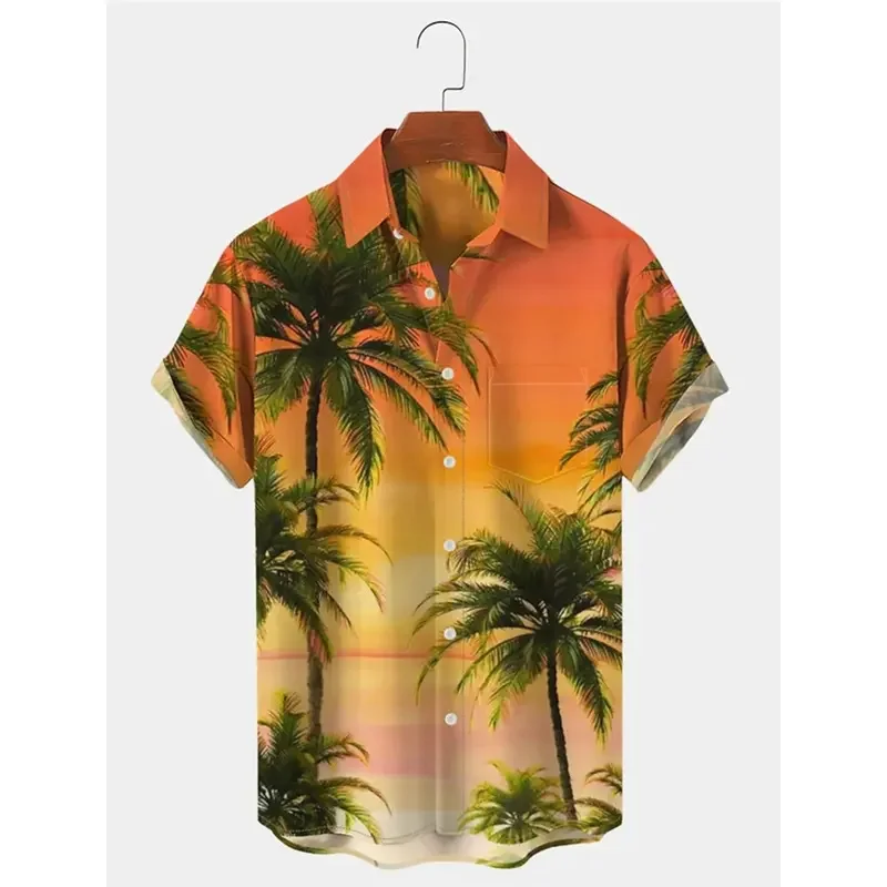 Camisa masculina verão camisa havaiana estampas gráficas palmeira cobrir ao ar livre rua manga curta botão para baixo roupas de impressão