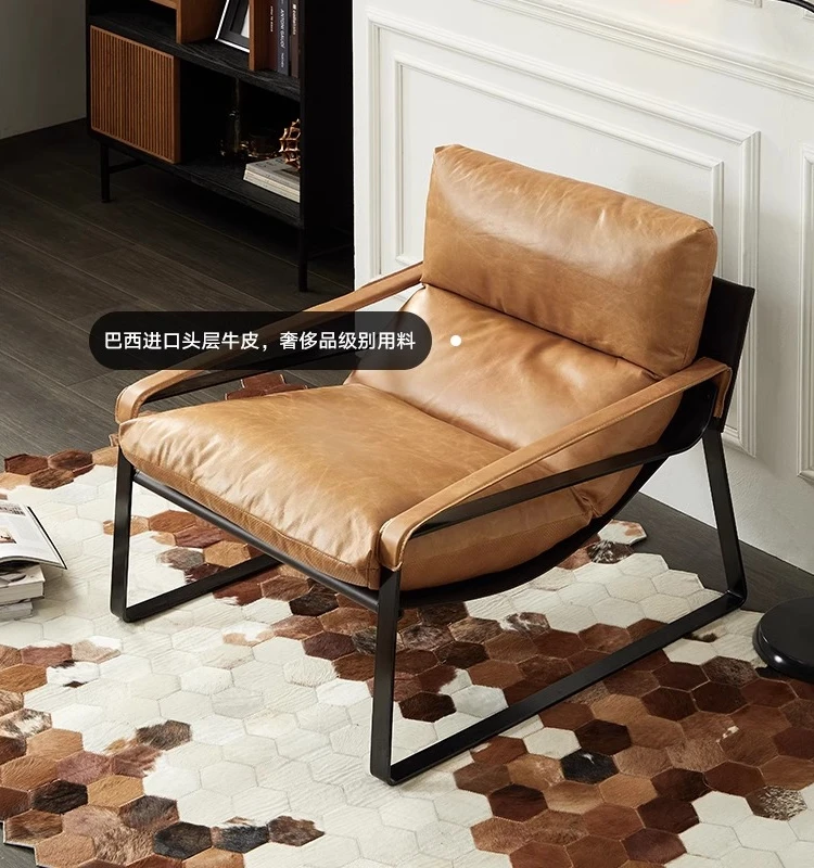 Full leather bedroom living room casual special-shaped wrought iron lazy sofa single chair