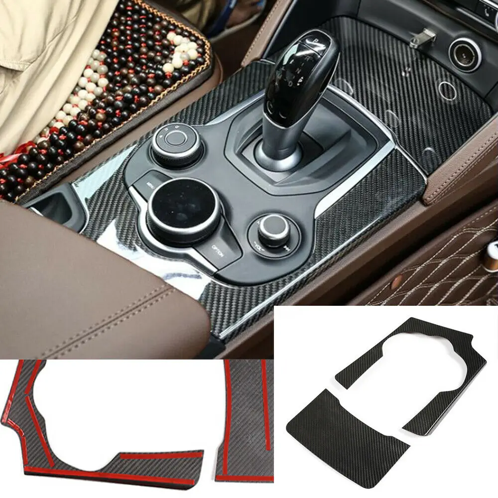 Dry Carbon Fiber Car Central Control Gear Cup Holder Cover Trim Fit For Alfa Romeo Giulia 2017-2019