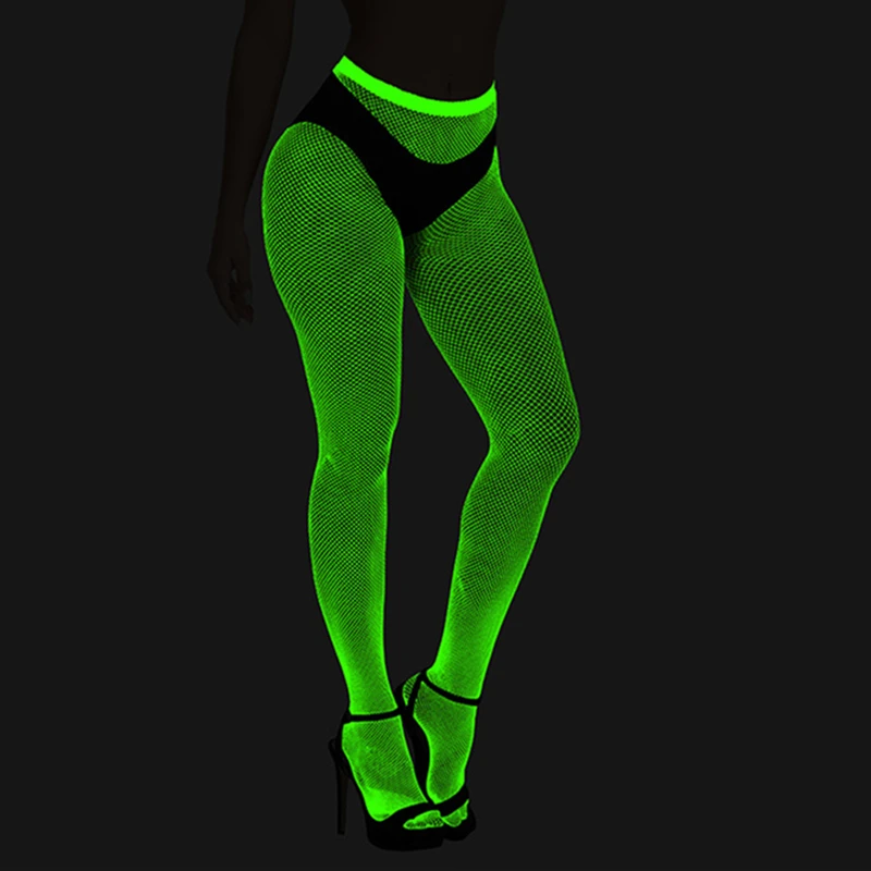 Fashion Women Glow In the Dark Stockings Costume Ladies Mesh Hollow See Through Tights Lingerie Luminous Perspective Pantyhose