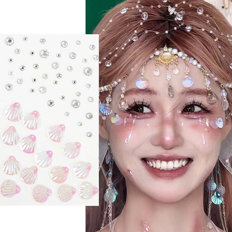 Waterproof Mermaid Pearl Diamond Stickers for Face Body Festival Decoration Self Adhesive DIY Makeup Disposable Tattoo Stickers