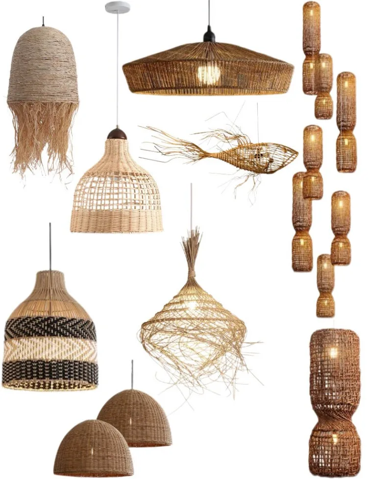 

Creative interior design rattan chandelier modern home restaurant project lighting decoration large lampshade