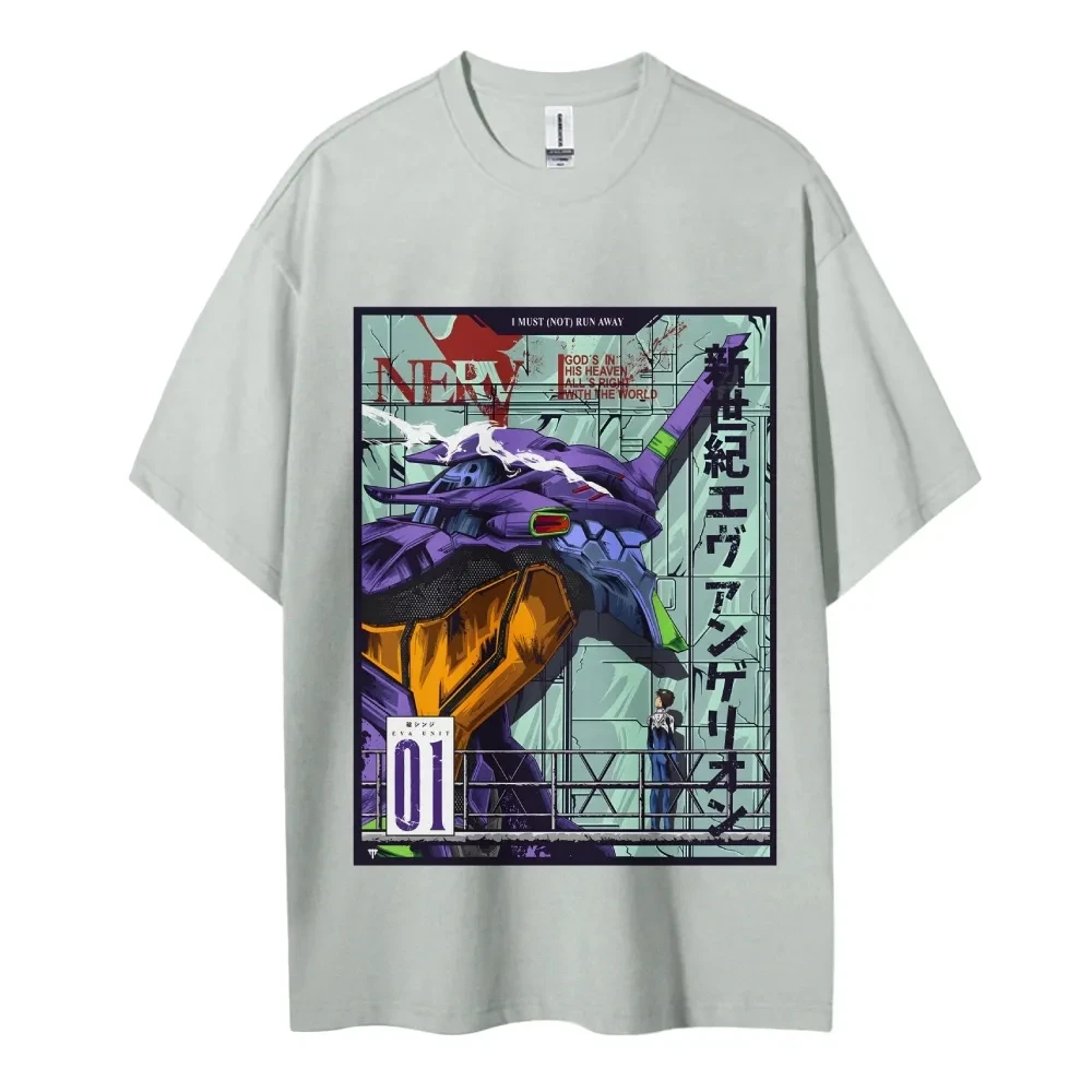Neon Genesis Evangelion Cotton Unisex Crewneck Anime T-Shirt Comfortable Short-sleeved Sports and Casual Men's and Women's Tops