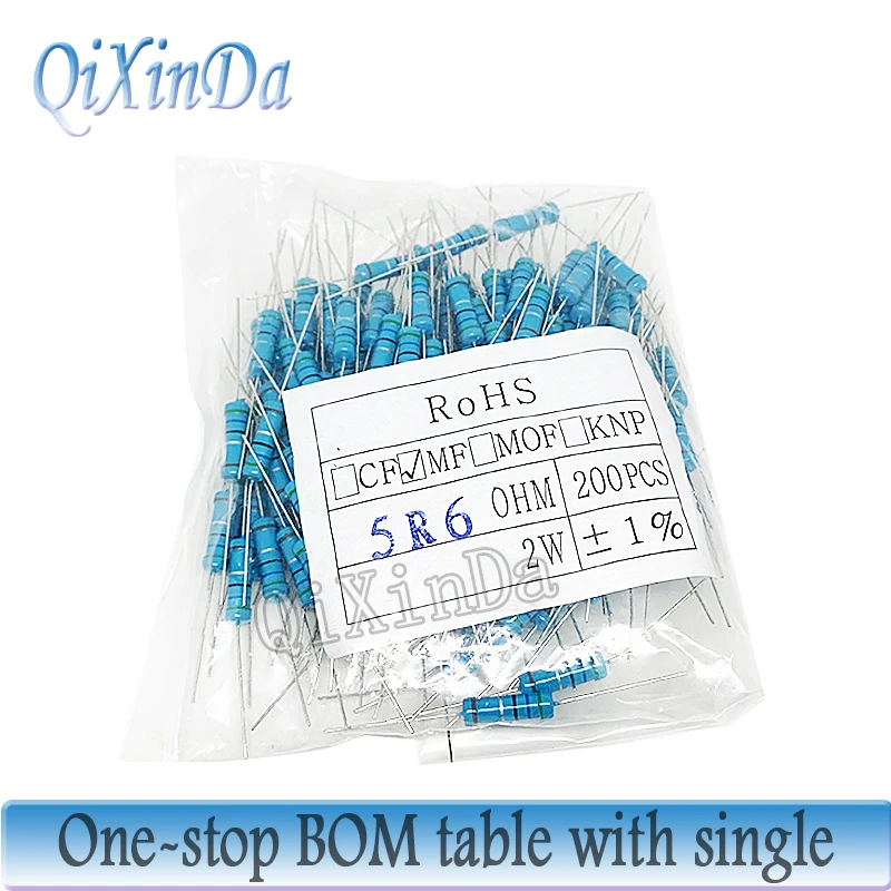 200PCS 2W Metal film resistor 0.1R-10M 1%  0.1R 0.47R 10R 100R 1K 10K 36K 82K 100K 330K 680K 1M 330 510 1K8 9.1K ohm