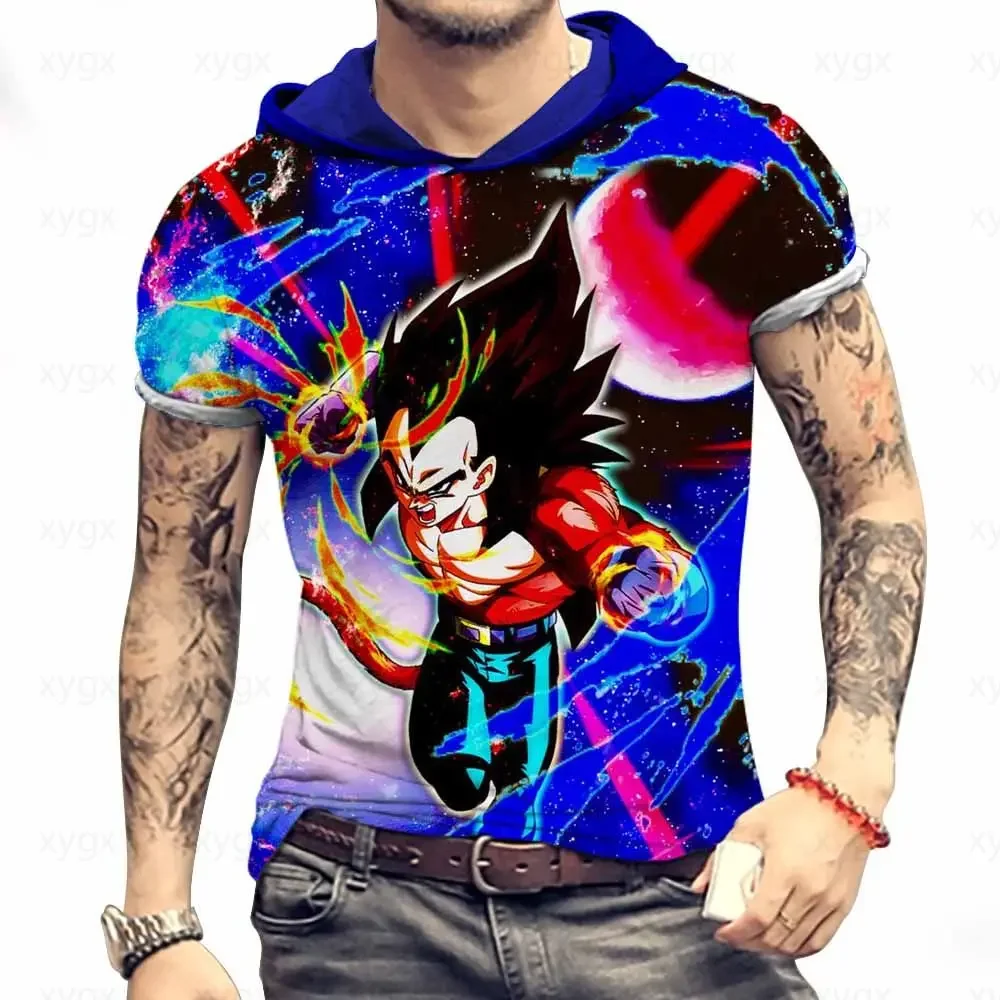 T-shirt de manga curta de Dragon Ball Z masculina com capuz, Goku, Vegeta, Saiyajin, Majin, Buu, Y2K, Harajuku, Cool Anime, Verão, Novo, 2021