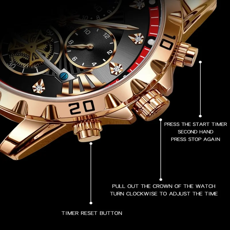 New Multi-functional And Fashionable Quartz Wristwatch Men Luminous Luminous Waterproof Chronograph High-hardness Mirror Watches