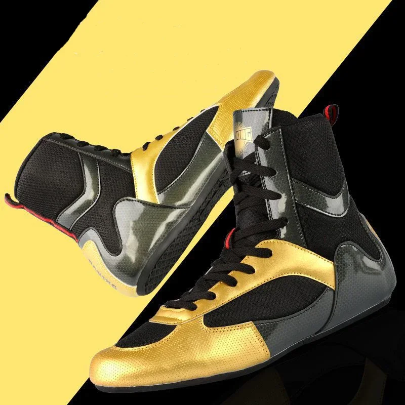 

New Professional Boxing Shoes Higt Ankle Men Gold Light Wrestling Shoes Men Breathable Boxing Boots Anti Slip Wrestling Sneakers