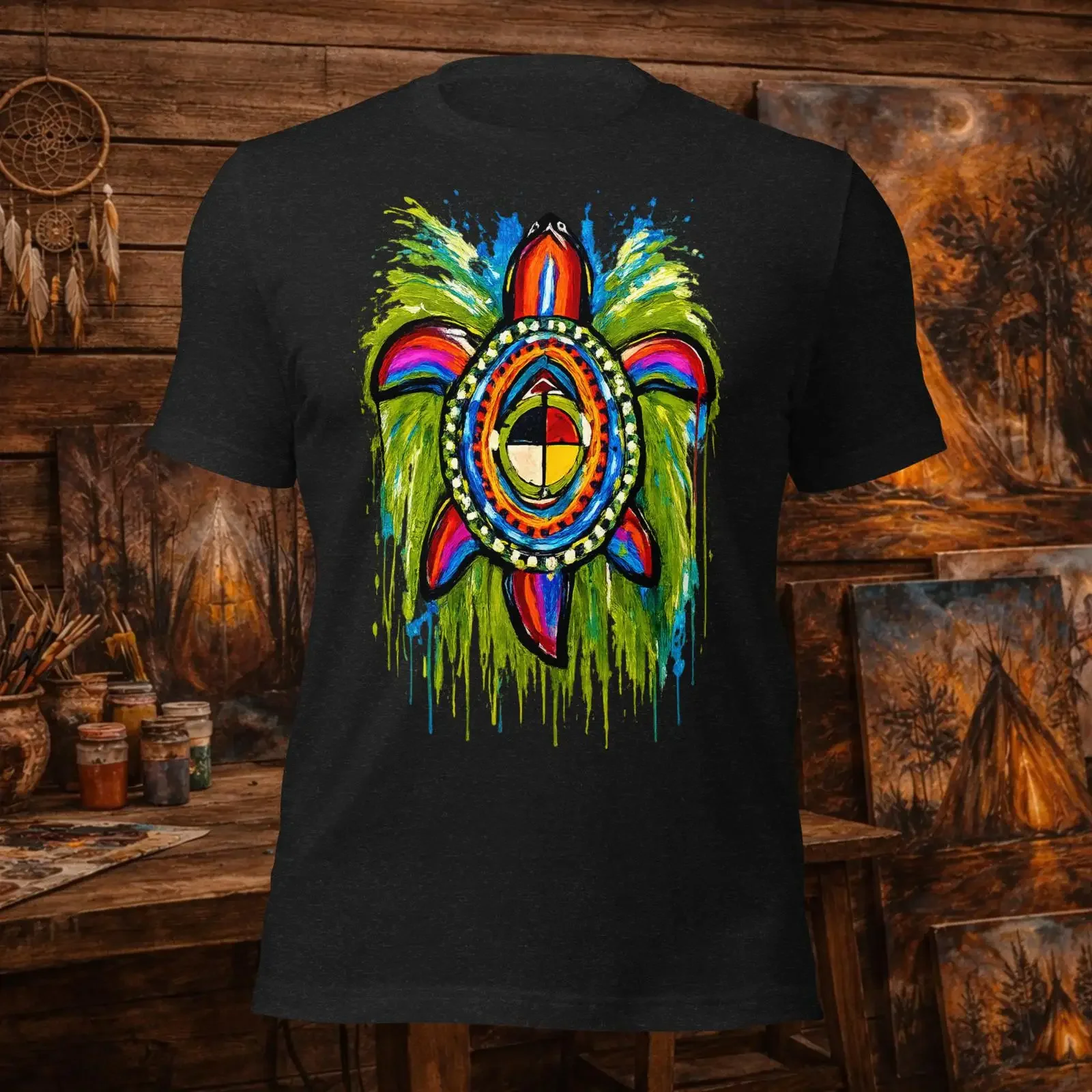 Turtle ArT T Shirt Native Style Western Boho  vintage Washed Top For Everyday Wear streetwear Breathable graphic Stretched